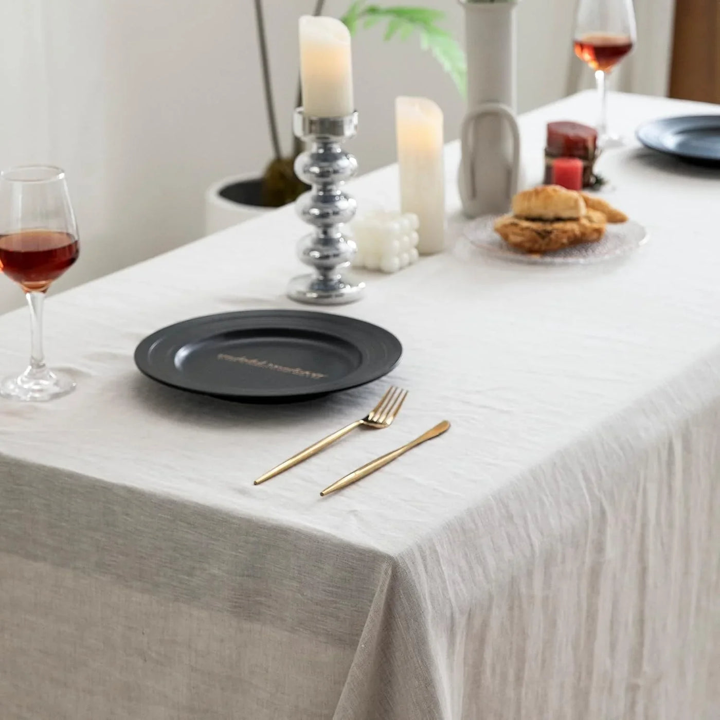 100% Pure Linen Rectangle Tablecloth 84Lx60W Inches for Dining,Weddings and Restaurants,Decorative Halloween,Thanksgiving,Christmas Table Cloth Machine Washable Tablecloths-Natural Linen