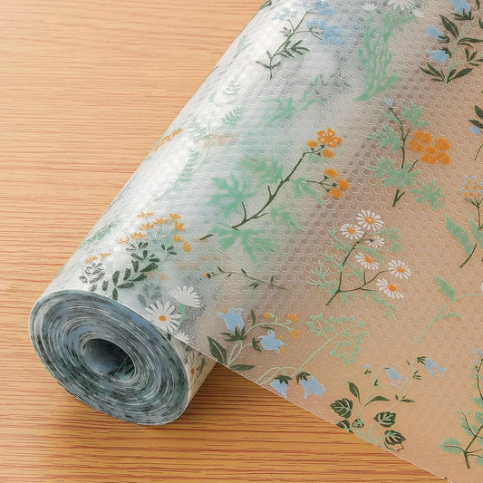 Shelf Liners for Kitchen Cabinets – Drawer Liner Waterproof & Oil-Proof, Non-Adhesive EVA with Floral Pattern – Durable Washable, Easy to Cut (Sage Green, 17.5" X 78.7")