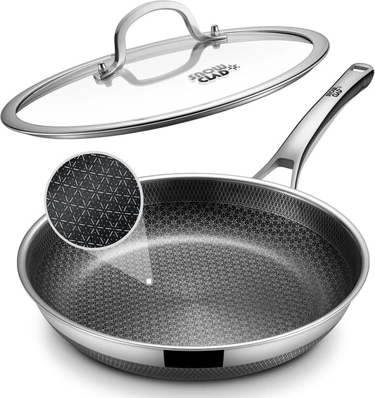 Non Stick Frying Pans, 12-Inch with Lid, Hybrid Fajita Pans Nonstick,Non Stick Skillets Stainless Steel, Dishwasher & Oven-Safe, Induction Compatible Cooking Pan, PFOA Free Cookware