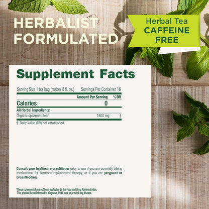 Organic, Spearmint Tea - Supports Everyday Wellness, Healthy & Refreshing - Kosher, Non-Gmo, Caffeine-Free, Compostable - 16 Tea Bags