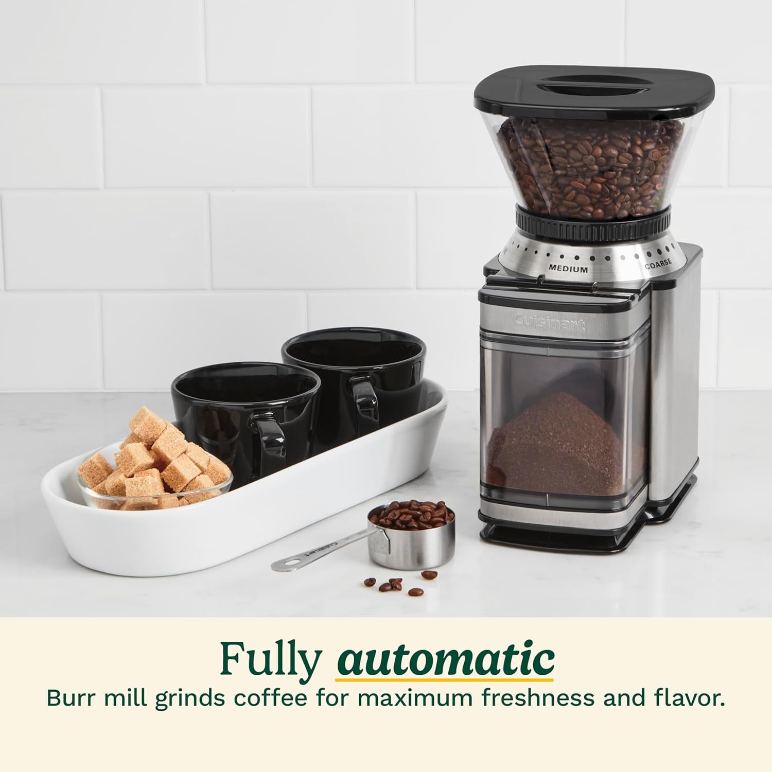 Coffee Grinder, Electric One-Touch Automatic Burr Coffee Grinder with 18-Position Grind Selector, Cup Size Selector for 4 – 18 Cups, DBM-8P1, Black Stainless