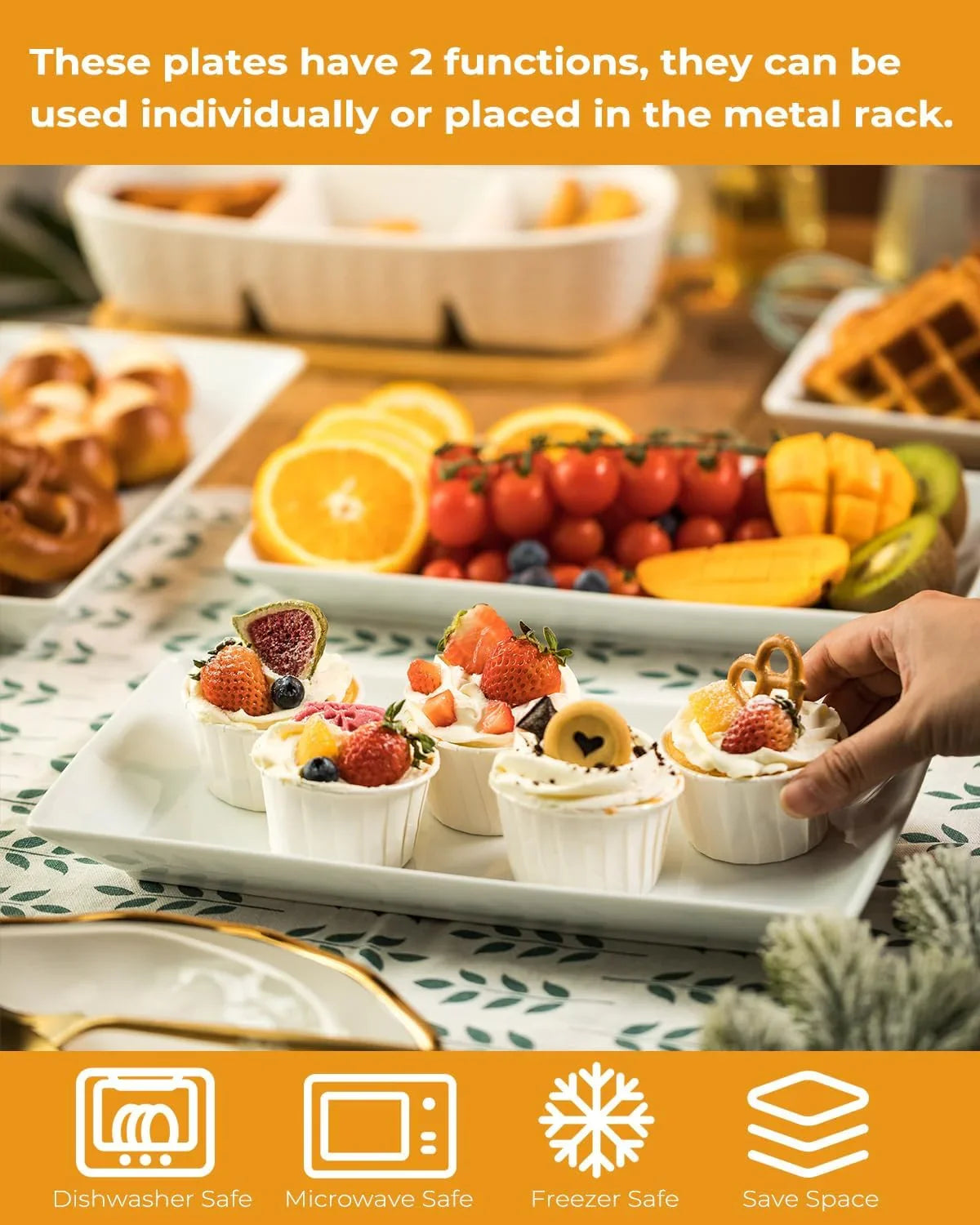 3 Tier Serving Tray, Porcelain Serving Platter Tier Serving Stand with Collapsible Sturdier Rack, Serving Trays and Platters Dessert Party Display Set for Mother'S Day, Gold, 12 Inch