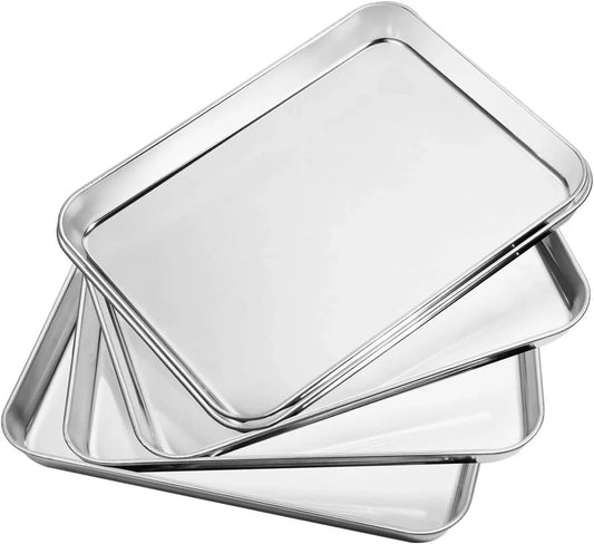 Baking Sheets Set of 5,  Stainless Steel Baking Pan Tray Cookie Sheet, Size 10 X 8 X 1 Inch, Non Toxic & Healthy, Rust Free & Easy Clean