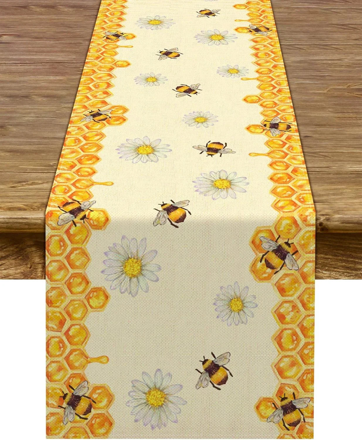 Linen Bee Daisy Table Runner Rustic Home Farmhouse Table Cover Boy Girl Bithday Party Indoor Outdoor Decoration Home Kitchen Dining Room Decor (13" X 72")