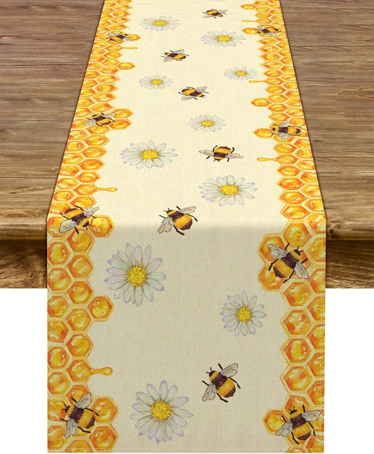 Linen Bee Daisy Table Runner Rustic Home Farmhouse Table Cover Boy Girl Bithday Party Indoor Outdoor Decoration Home Kitchen Dining Room Decor (13" X 72")