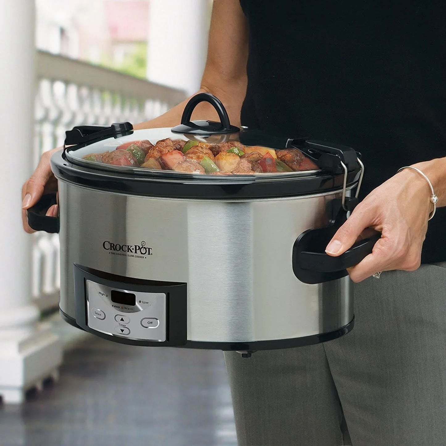6 Quart Cook & Carry Programmable Slow Cooker with Digital Timer Stainless Steel (CPSCVC60LL-S) Pack of 1