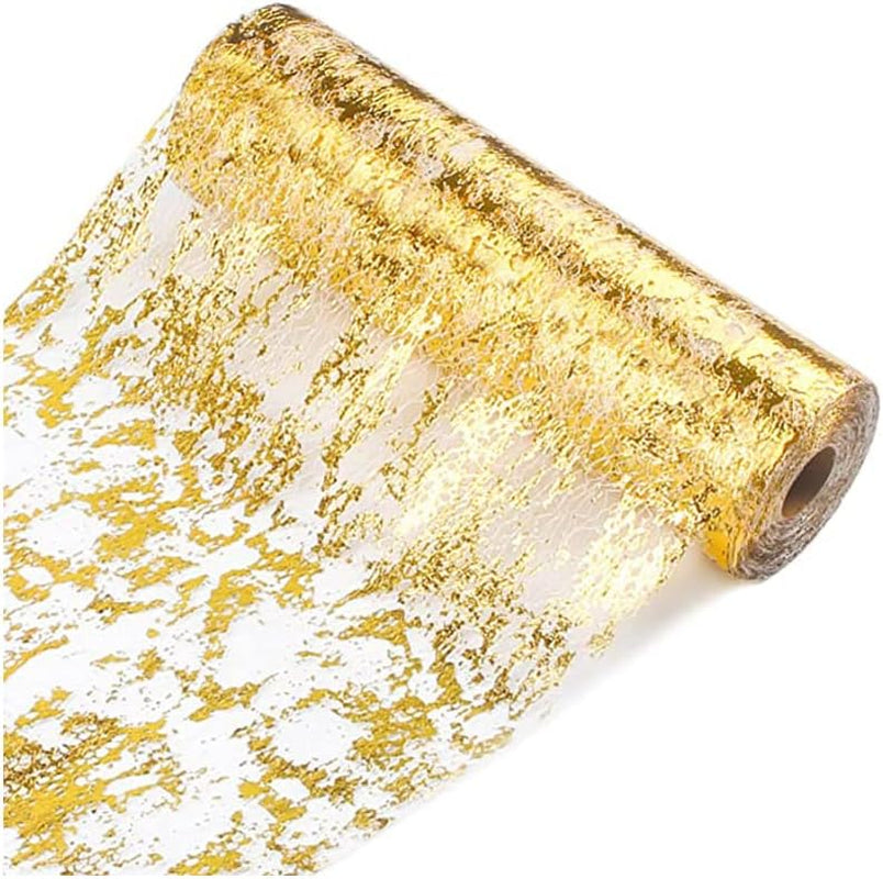 Gold Table Runner 11 Inch X 100 Feet Inches, Glitter Metallic Mesh Gold Runner Roll Table Decorations for Wedding, Baby Shower, Birthday, Christmas