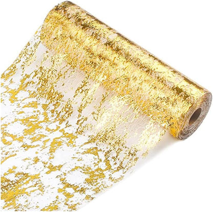 Gold Table Runner 11 Inch X 100 Feet Inches, Glitter Metallic Mesh Gold Runner Roll Table Decorations for Wedding, Baby Shower, Birthday, Christmas