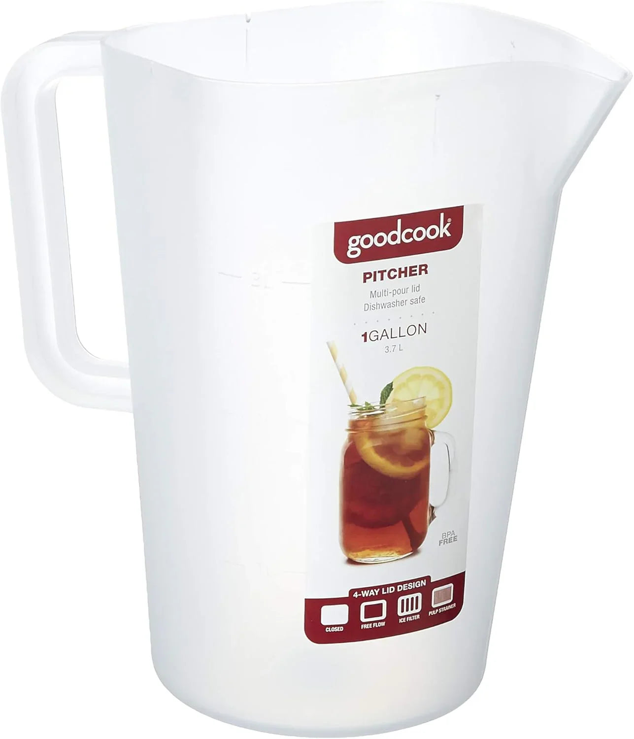 1 Gallon Pitcher with 4 Way Lid, Made without BPA, Clear