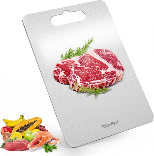 Titanium Cutting Boards for Kitchen, Double-Sided Food-Grade Kitchen Stainless Cutting Board, Non-Toxic & Non-Slip, Dishwasher Safe, Ideal for Indoor, Outdoor, Camping & Bbq Parties, M 13.4“ * 9”