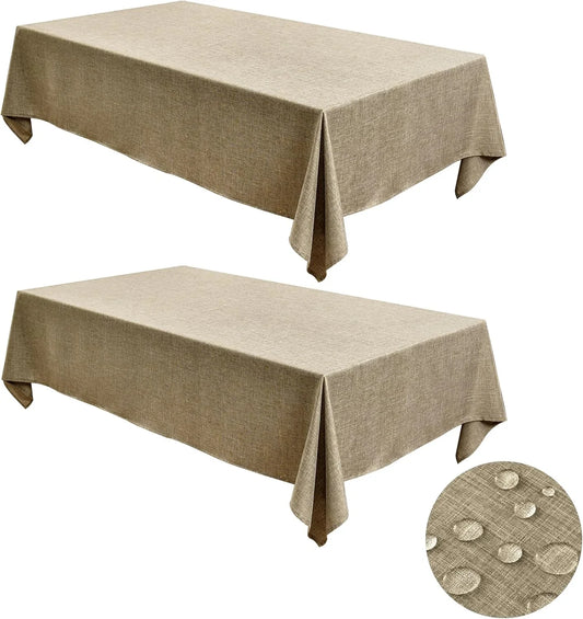 Square Table Cloth Linen Textured: Water & Stain Resistant Farmhouse Tablecloth, Washable Burlap Table Covers for Kitchen Dining Party(2 Pack, 54X54 Inch, Khaki)