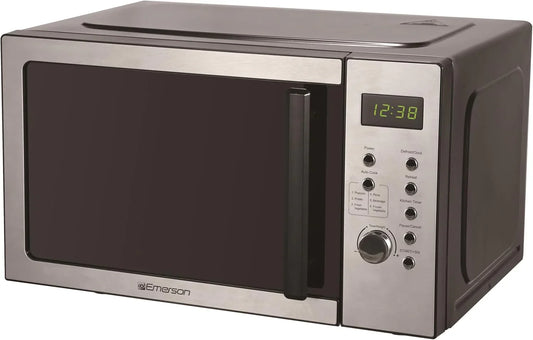 MW9005SS Compact Countertop Microwave Oven with Push Button Control, LED Display, 900W, 5 Power Levels, 6 Auto Menus, Glass Turntable and Child Safe Lock, 0.9 Cu. Ft., Stainless Steel