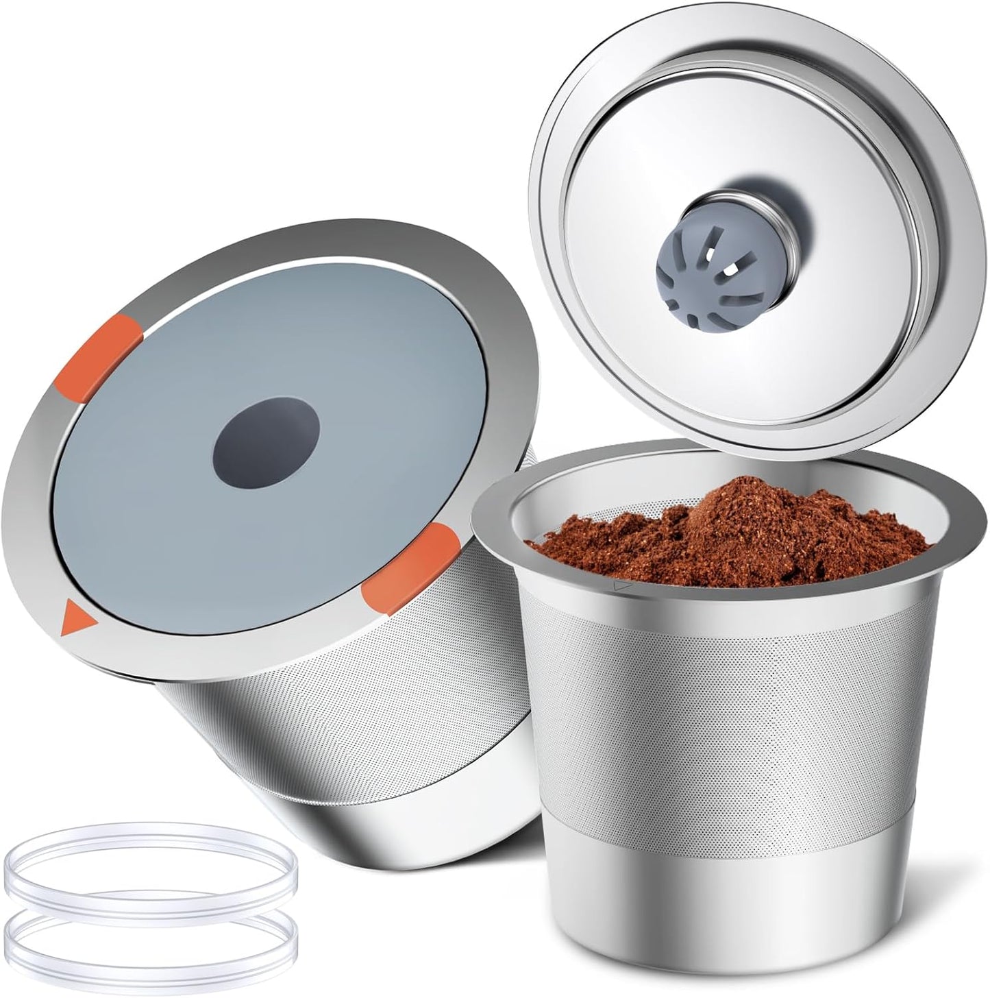 Reusable K Cups and Coffee Pods,Universal Stainless Steel K Cups for Keurig 2.0 and 1.0 Coffee Makers Machine(2Pack)