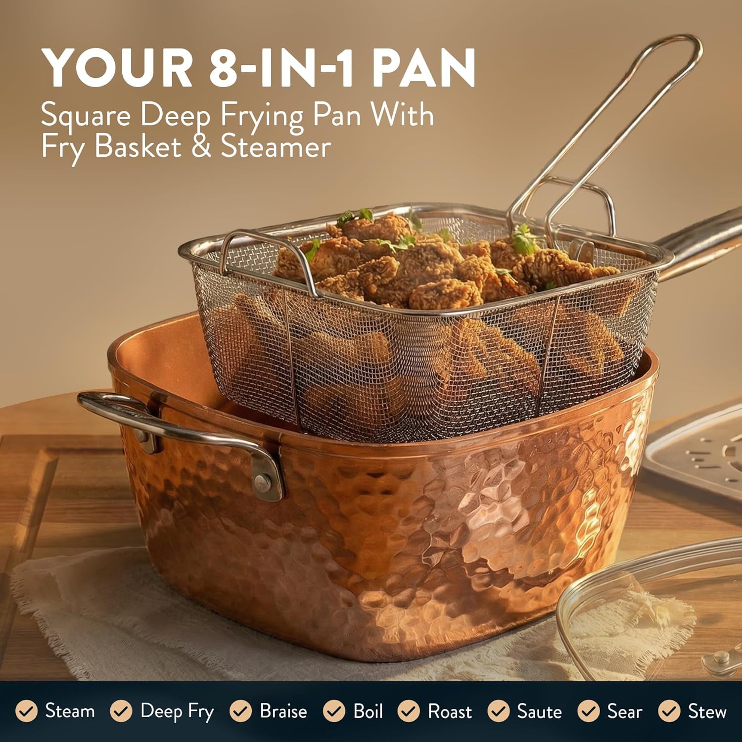 Hammered 20 Pc Ceramic Cookware Set Nonstick, True Ceramic Pots and Pans Set Non Stick with Deep Square Pan Set & Bakeware Set, Non Toxic PFOA PFOS Free, Oven & Dishwasher Safe