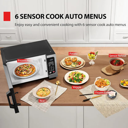 EM131A5C-SS Countertop Microwave Ovens 1.2 Cu Ft with 12.4" Removable Turntable Smart Humidity Sensor, 12 Auto Menus Mute Function ECO Mode Easy Clean Interior, 1000W, Silver
