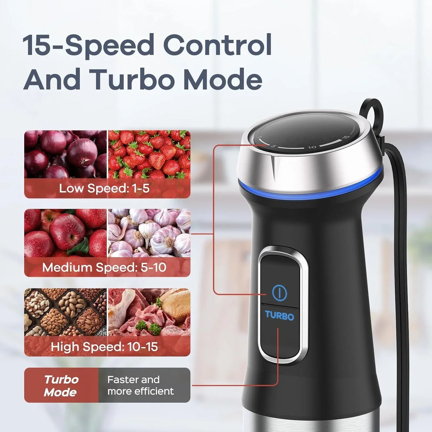 Immersion Blender 5 in 1 Hand Blender Max 1000W Heavy Duty Motor, 16 Speed Mode Handheld Blender Stainless Steel Blade with 800Ml Mixing Beaker, 600Ml Chopper, Whisk and Milk Frother