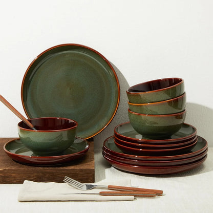 Stoneware Dinnerware Sets, Ceramic Plates and Bowls Set, Microwave & Dishwasher Safe Kitchen Dishes, Modern Dinner Salad Plates | Cereal Bowls, Dishware Sets Service for 4 Sage Green