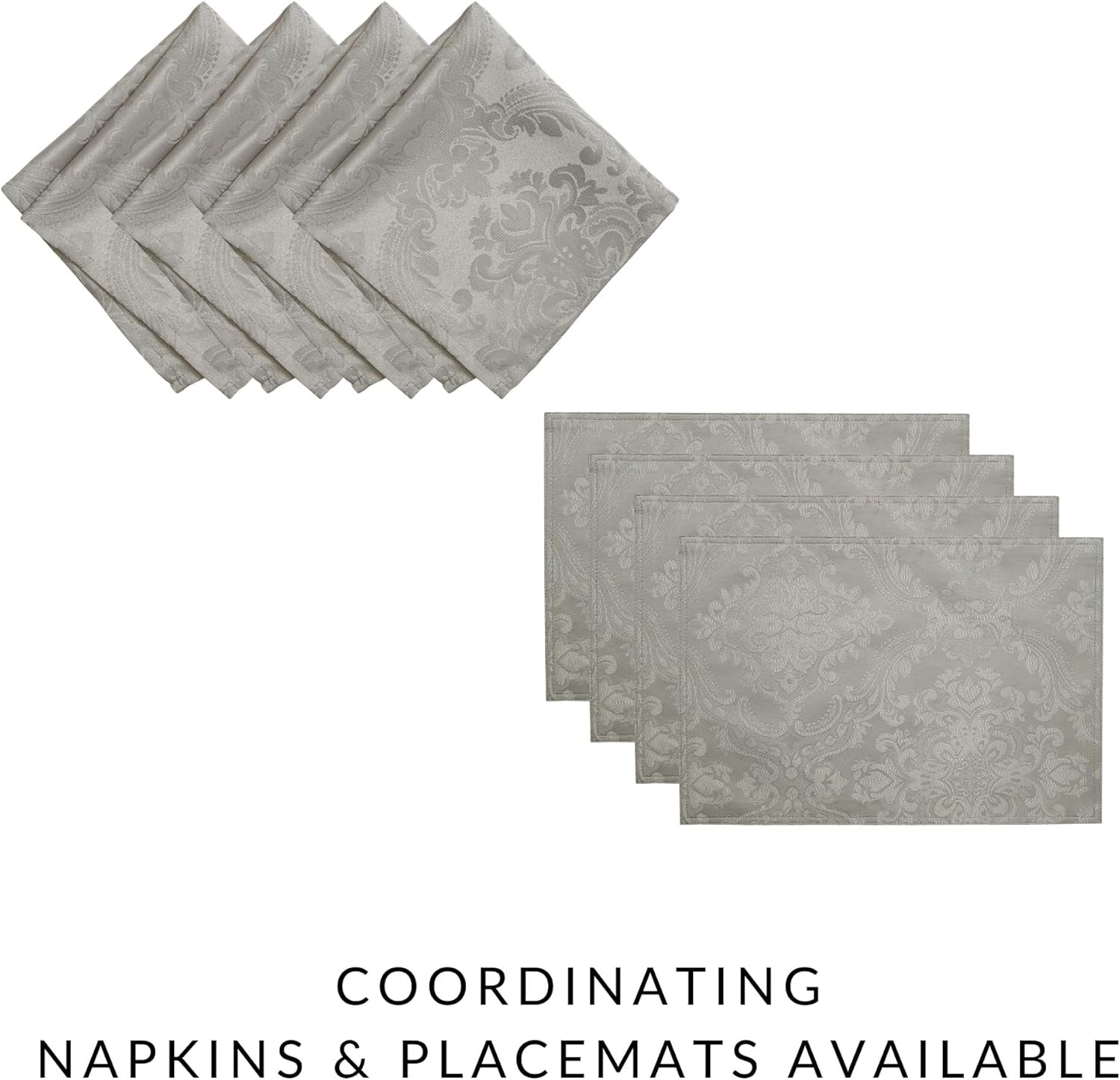Home Fashions Caiden Elegance Damask Waterproof, Stain & Wrinkle Resistant Fabric Tablecloth, 52" X 52" Square, Silver