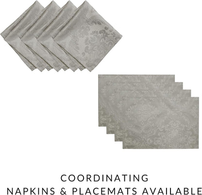 Home Fashions Caiden Elegance Damask Waterproof, Stain & Wrinkle Resistant Fabric Tablecloth, 52" X 52" Square, Silver
