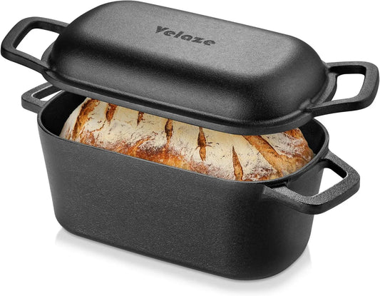 3.6QT Dutch Oven for Bread Baking,Oval Cast Iron Bread Oven Pan with Lid and Offset Handles,Oven Safe to 500°F for Homemade Sourdough Bread(Black)