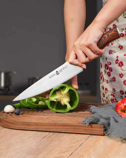 Chef Knife, 8 Inch Sharp Kitchen Knife with Pakkawood Handle, High Carbon Steel, Professional for Chopping & Dicing, Gift Box - Fiery Phoenix Series
