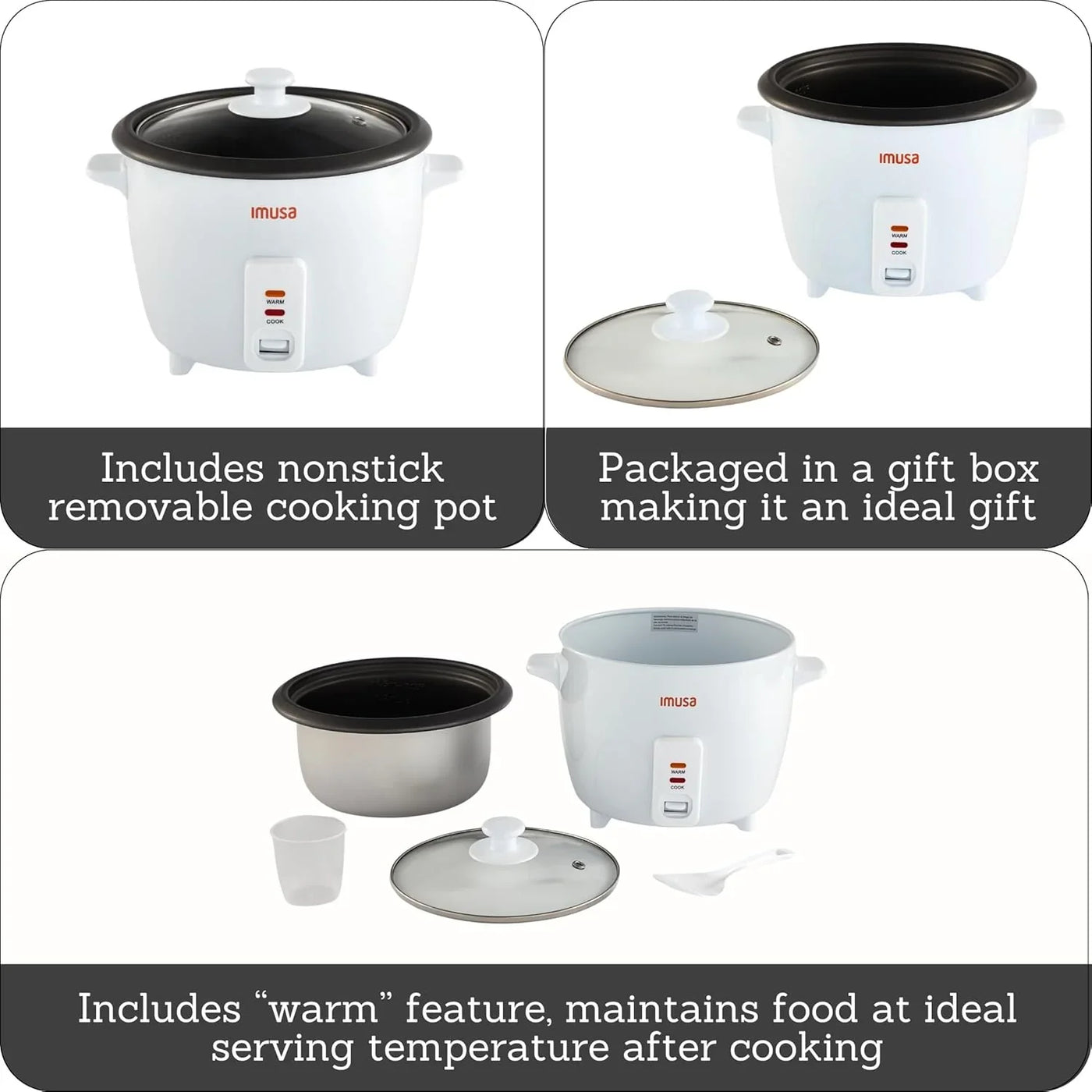 USA GAU-00012 Electric Nonstick Rice Cooker 5-Cup (Uncooked) 10-Cup (Cooked), White