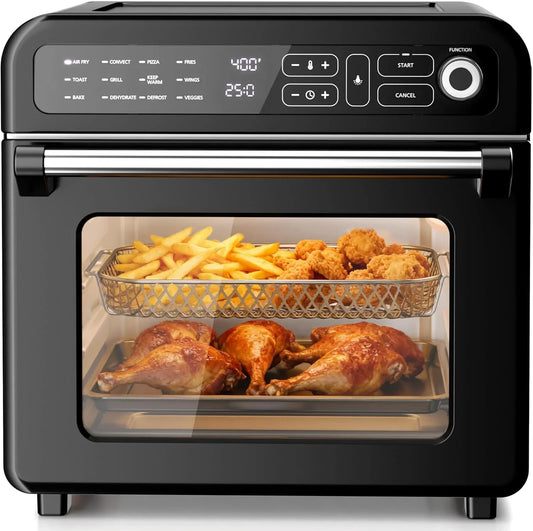 18QT Air Fryer Toaster Oven Combo, 12-In-1 Countertop Convection Airfryer Oven, 70–450℉, Bake, Roast, Reheat & Broil, Fits 8–10″ Pizza, Includes Full Accessories, Stainless Steel (Black)
