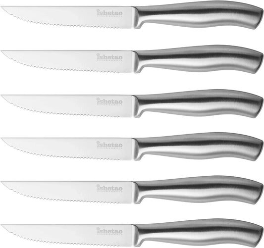 Steak Knife Set of 6, 4.5 Inches Dishwasher Safe High Carbon Stainless Steel Knives, Silver