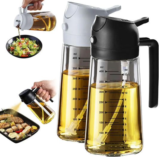 16Oz/470Ml Glass Olive Oil Sprayer for Cooking – 2 in 1 Olive Oil Dispenser Bottle for Kitchen Gadgets and Air Fryer Accessories, Salad, BBQ - Black & Ash