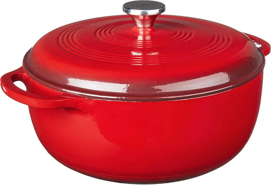 Essential Enamel Cast Iron Dutch Oven with Lid - Oven-Safe Enamel Cookware up to 500° F - Heat-Retaining Braising & Roasting Pot - Non-Toxic Cookware - 7.5 Quart, Island Spice Red