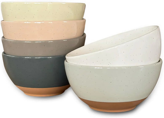 Ceramic Small Dessert Bowls - 16Oz, Set of 6 - Microwave, Oven and Dishwasher Safe, for Rice, Ice Cream, Soup, Snack, Cereal, Chili, Side Dishes Etc - Microwavable Kitchen Bowl, Assorted Neutrals