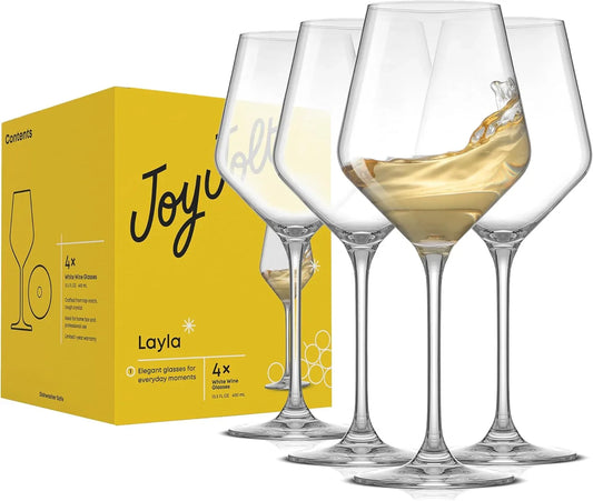 Layla White Wine Glasses, Set of 4 Italian Glasses, 13.5 Oz Clear – Made in Europe