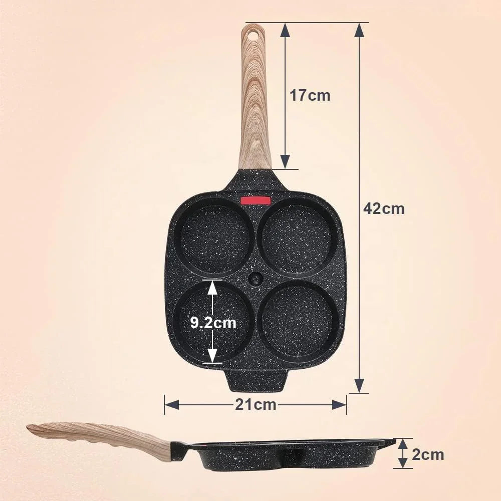 4-Cup Egg Pan Nonstick, Egg Frying Pan with Lid Pancake Pan, Omelet Pan Induction Compatible for Breakfast- Black