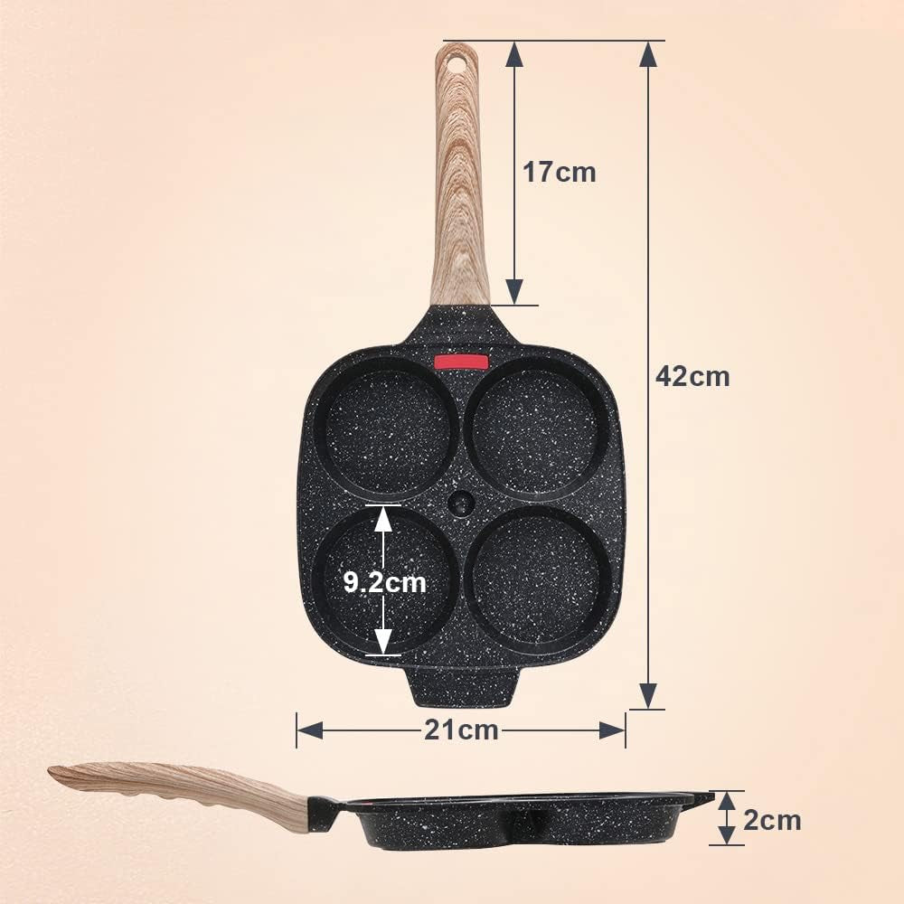 4-Cup Egg Pan Nonstick, Egg Frying Pan with Lid Pancake Pan, Omelet Pan Induction Compatible for Breakfast- Black