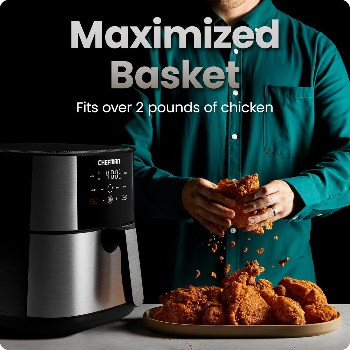 Air Fryer 8 Qt | Turbofry® 4-In-1 with 450°F Hi-Fry Option for Crispier Results | Bake, Dehydrate, Frozen | XL Nonstick Dishwasher-Safe Basket | Stainless Steel