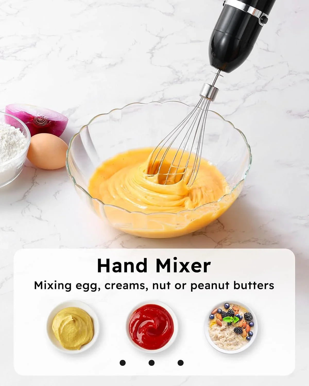 Immersion Blender Handheld, 3-In-1 Hand Blender Electric, 400W Handheld Licuadora De Mano, Stainless Steel Blade Stick Mixer with Whisk, Milk Frother Attachments - Black