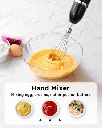 Immersion Blender Handheld, 3-In-1 Hand Blender Electric, 400W Handheld Licuadora De Mano, Stainless Steel Blade Stick Mixer with Whisk, Milk Frother Attachments - Black