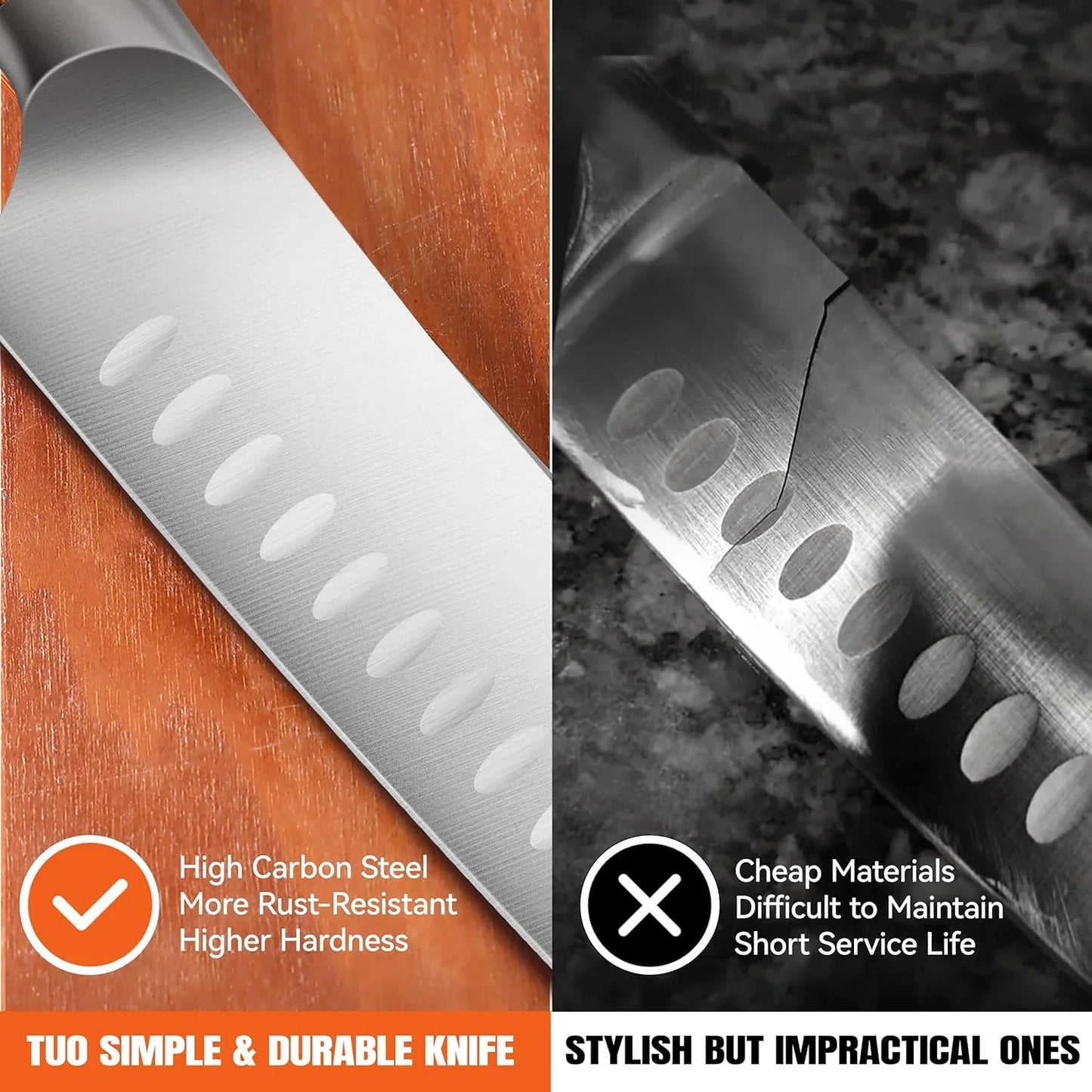 Santoku Knife, 7 Inch Japanese Chef Knife for Vegetable Chopping & Meat Dicing, High Carbon German Steel, Ergonomic Handle - Fiery Phoenix Series