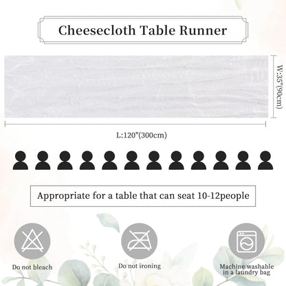 6 Pack White Cheesecloth Table Runner 10FT Long Easter Spring Boho Gauze Table Runner Rustic Sheer Runner for Spring Wedding Bridal Baby Shower Birthday Party Table Decor Easter Decorations