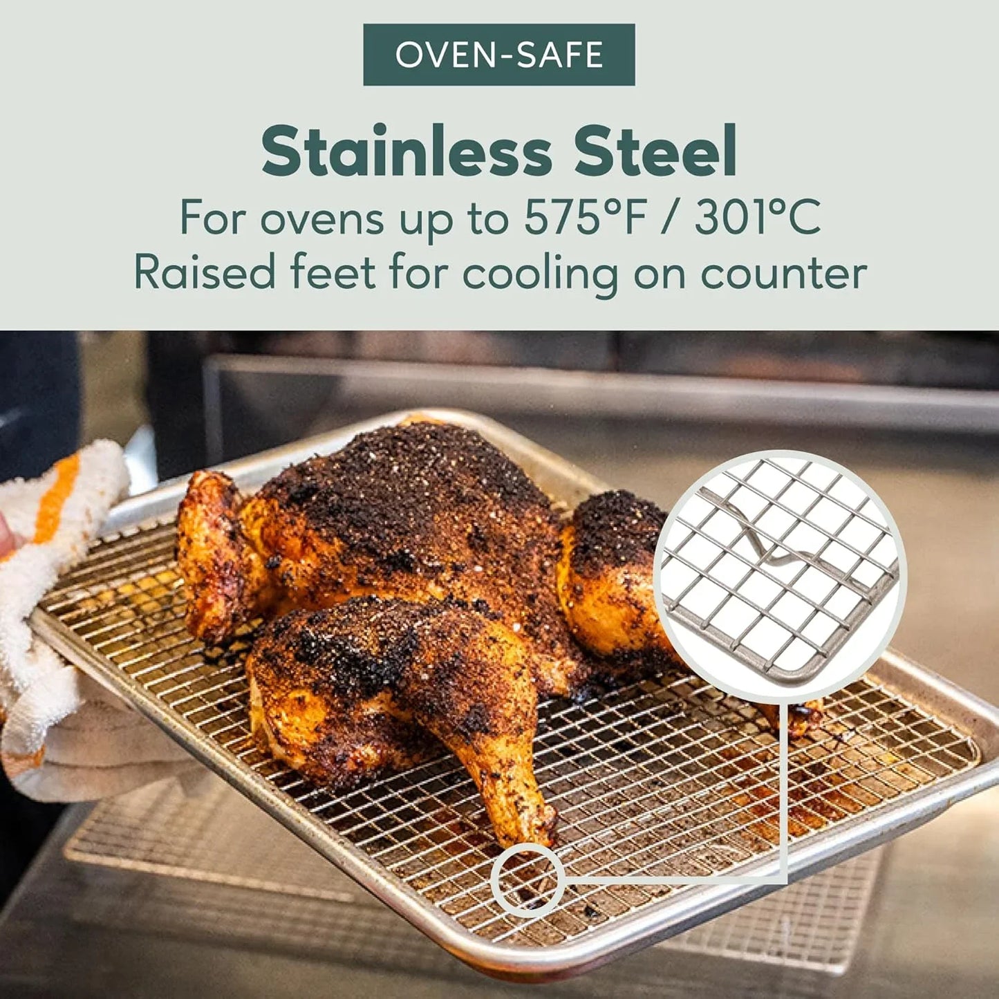 Oven-Safe, Dishwasher-Safe 100% Stainless Steel Cooling & Baking Rack Set - Tight-Wire Bake for Oven Cooking - Heavy Duty - 8.5X12 - Set of 2 - Small Quarter Sheet Pan Cooling Racks