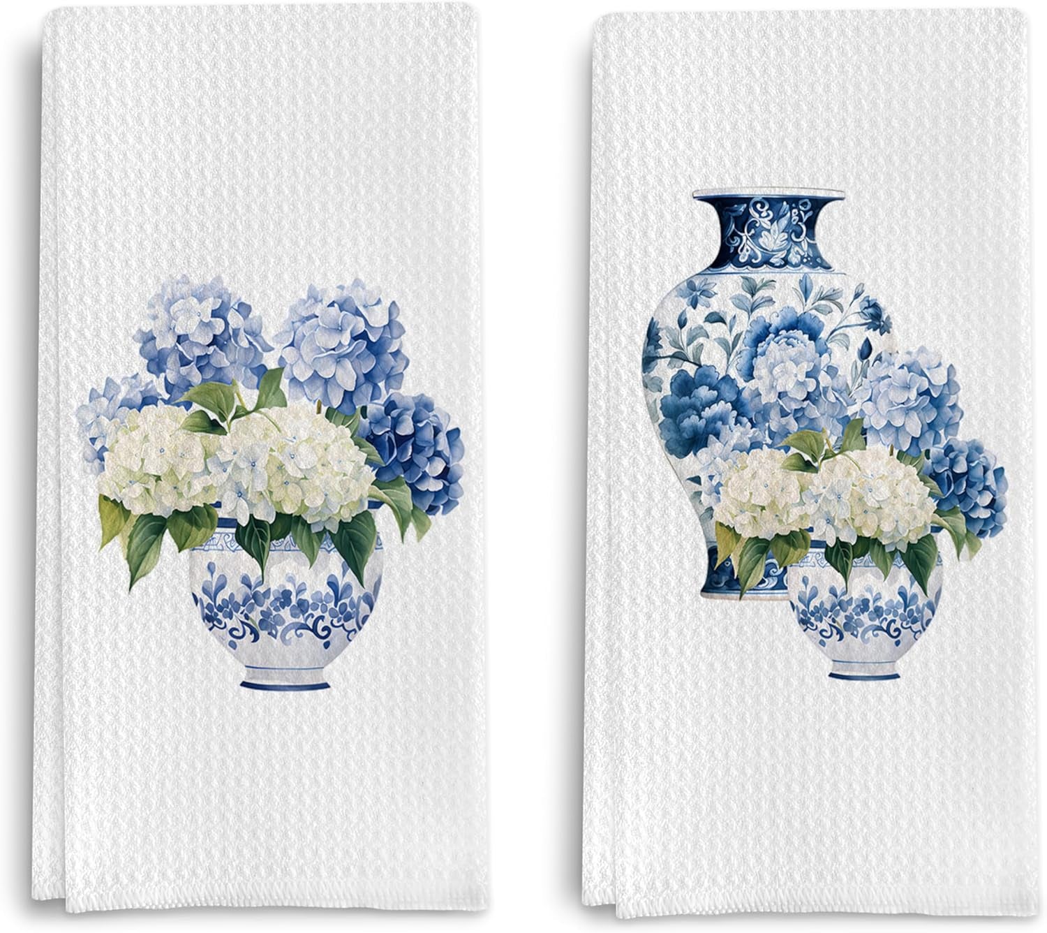 Blue and White Porcelain Chinoiserie Kitchen Towels Set of 2, Hydrangea Floral Dish Towels Tea Towels for Kitchen, Chinoiserie Decor Hand Towels for Bathroom, Grand Millenial Decor 16X24 Inch