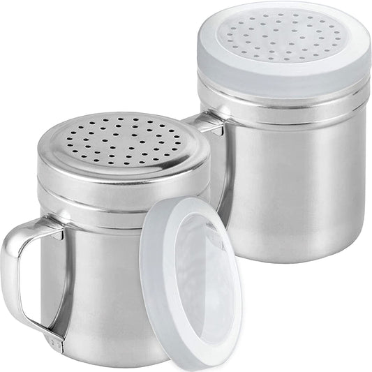 Metal Salt Pepper Dredge Shakers - with Handle - Seasonings Spice Shakers with Holes and Lids - 10 Ounce, 2Pcs | Style: Medium