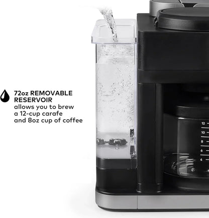 72oz removable reservoir coffee maker brewing 12-cup carafe with 8oz cup measurement