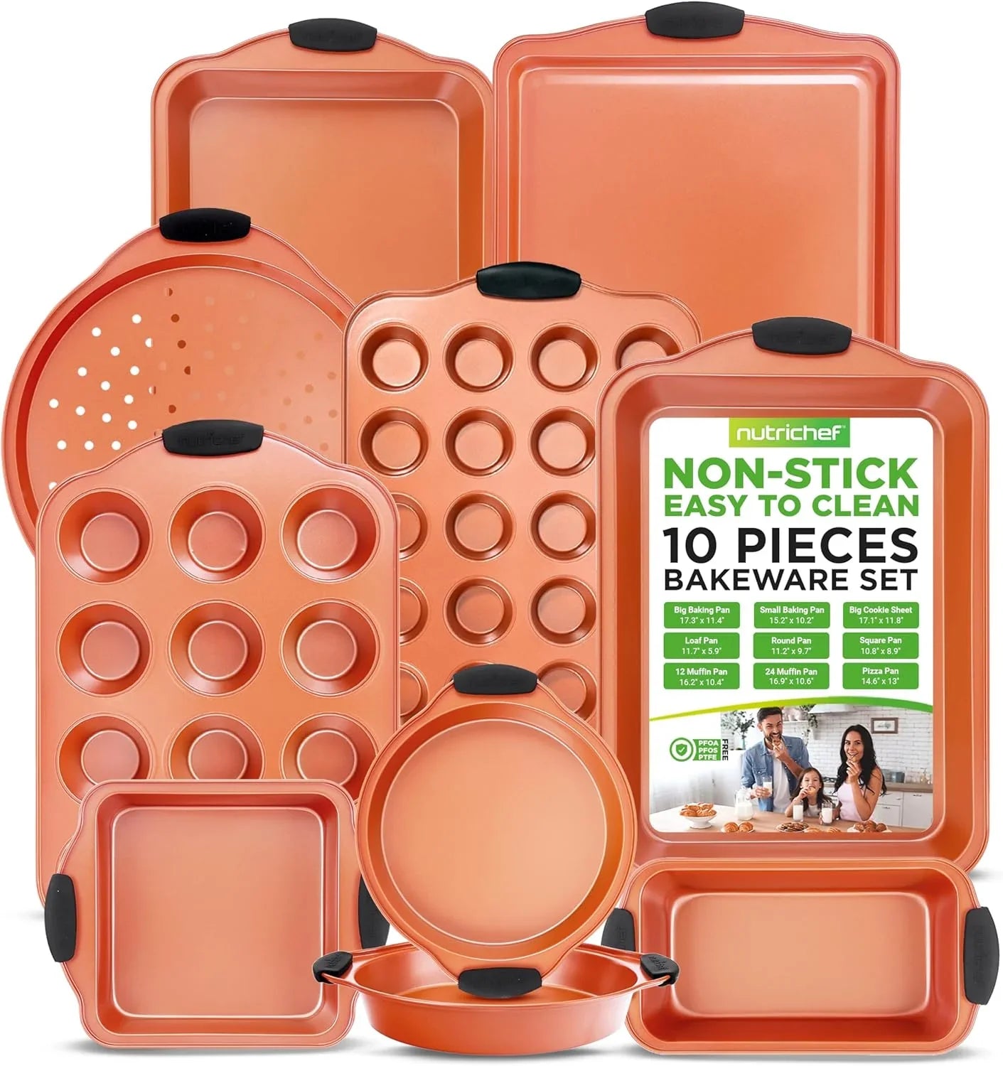 10-Piece Nonstick Baking Pans Set – Bakeware Sets for Cookies, Cakes, & Roasting - Bakeware Includes Cookie Sheet, Muffin Pan, Cake Pan, & Pizza Pans