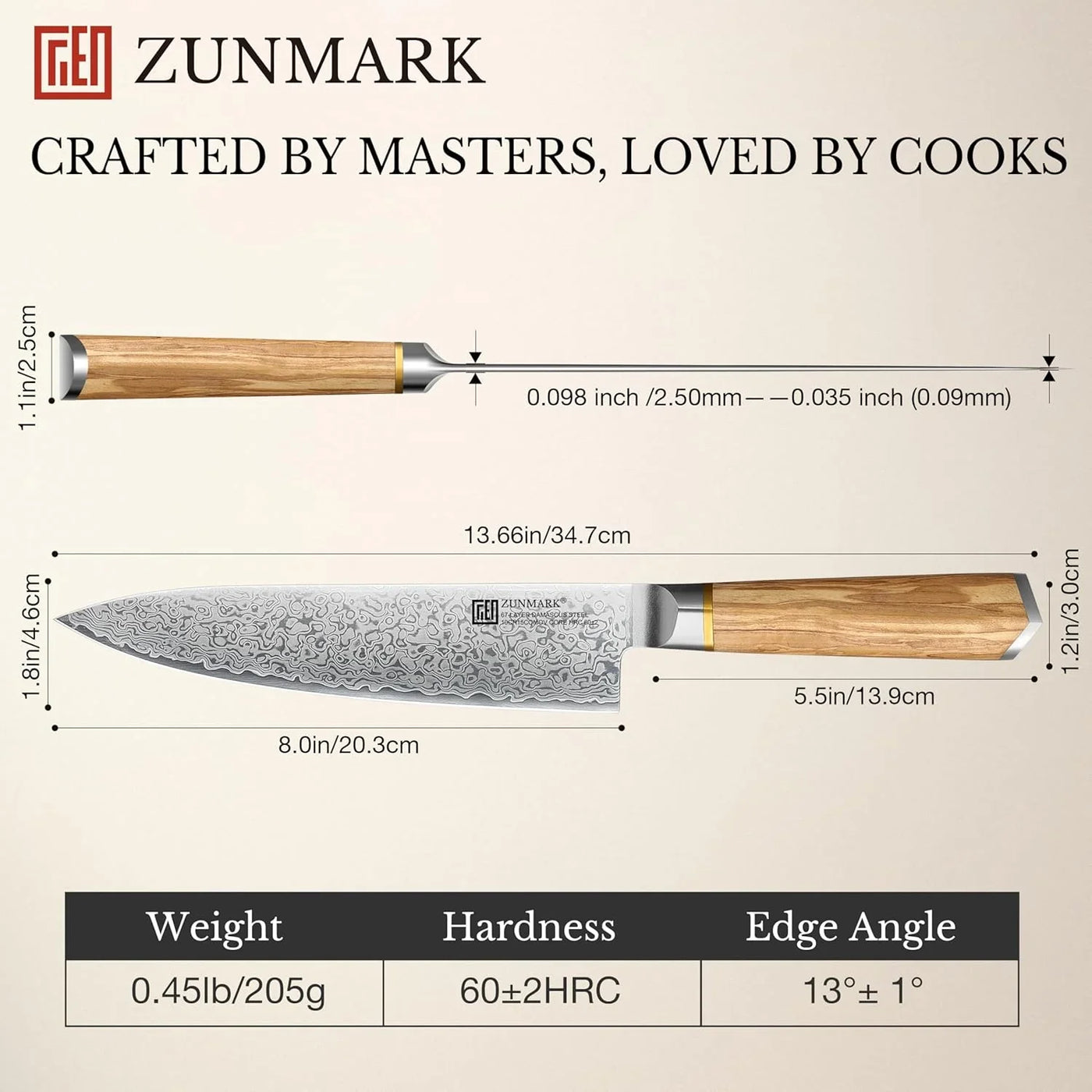 8 Inch Chef Knife, 67-Layer Damascus Steel Kitchen Knives with 10Cr15Comov Premium Steel Core, Hybrid Diamond-Oval Olive Wood Handle Japanese Knife, 13° Blade Ultra-Sharp Cooking Knives, Gift Fo R Him