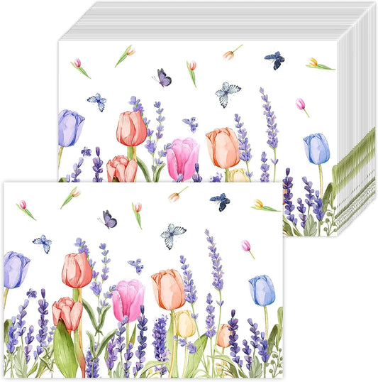 Paper Placemats Disposable 50 Pack Lavender Tulip Spring Placemats 16X 11 Inch Summer Seasonal Rustic Vintage Paper Table Mats for Holiday Home Dining Party Table Decoration