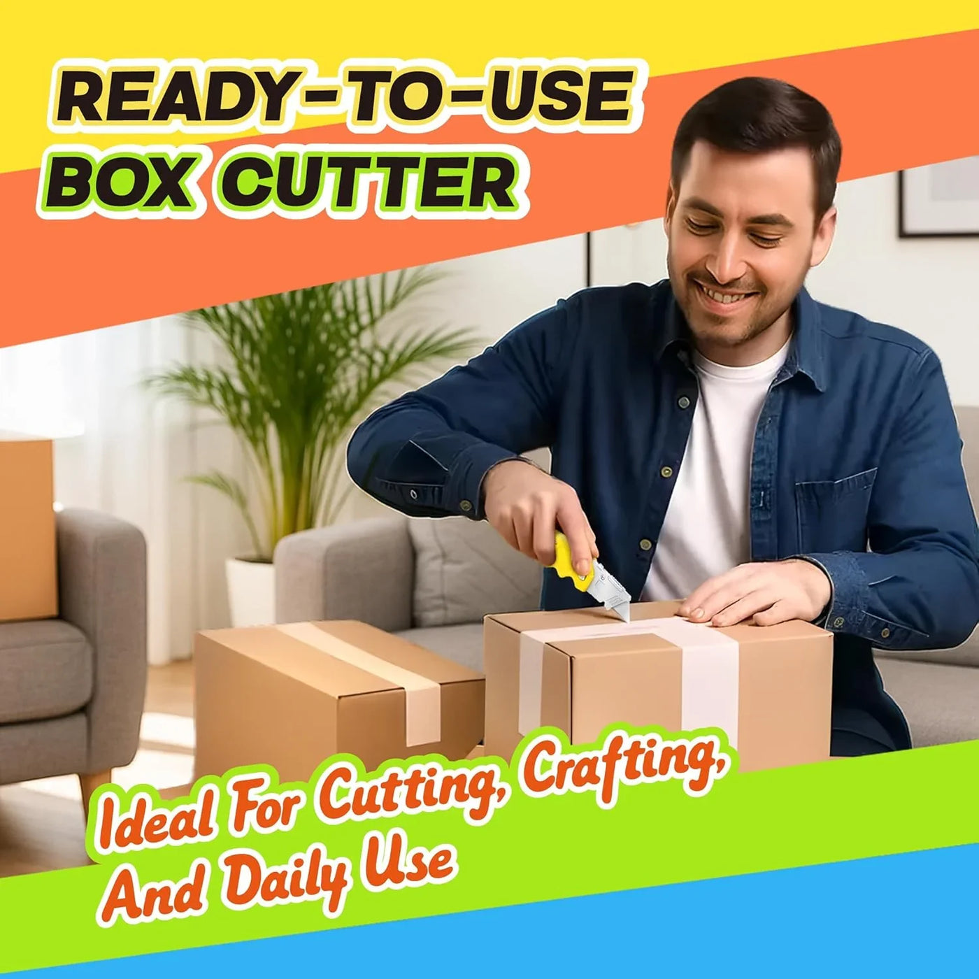 Utility Knife, 4 Pack Colorful Box Cutter with 10 SK5 Blades, Navajas Para Trabajo, Folding Utility Knife with Clip, Razor Knife for Cardboard, Carpet, Wallpaper, Box Opener