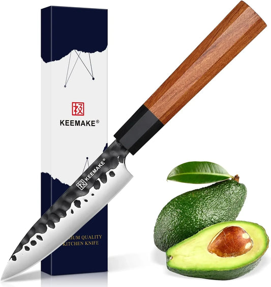 Paring Knife Japanese 4.5 Inch Small Kitchen Knife, Japanese 440C Stainless Steel Sharp Fruit Knife with Octagonal Wood Handle Utility Knives