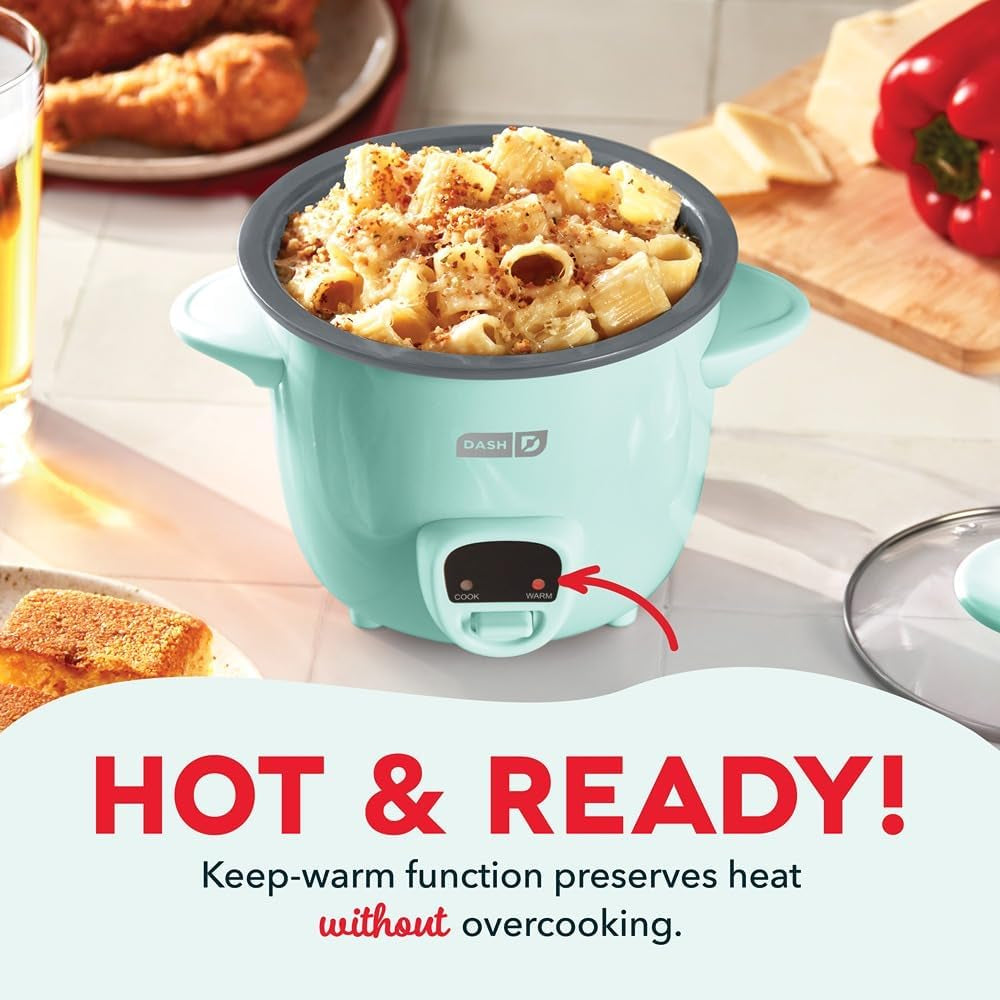 Mini Ceramic Rice Cooker - Designed for Single-Serve Cooking - Compact Rice Cooker with Nonstick Removable Pot, Keep Warm Function & Easy-To-Clean Sleek Design - Aqua Ceramic