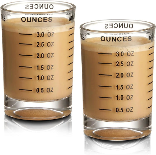 2 Pack Shot Glass Measuring Cup, 3 Ounce Heavy Base Jigger, Espresso Shot Glass, Liquid Glass Cup, round Shot Glasses, Small Glass Shot Cups for Vodka, Whiskey, Tequila, Espresso, Liquor